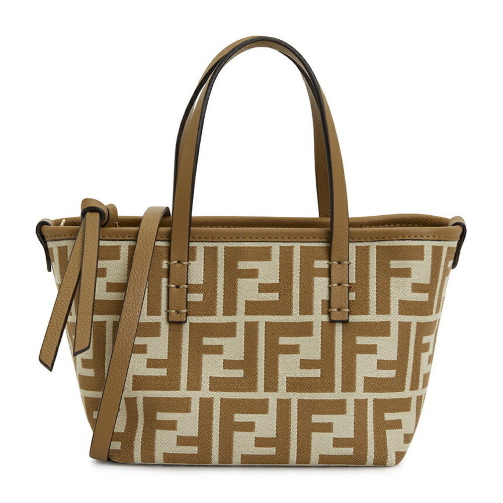 FENDI FF Jacquard Shopper Tote Shoulder Bag Brown